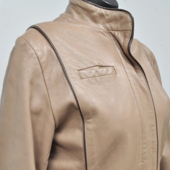Tan Leather Bomber Jacket - Picture 2 of 4